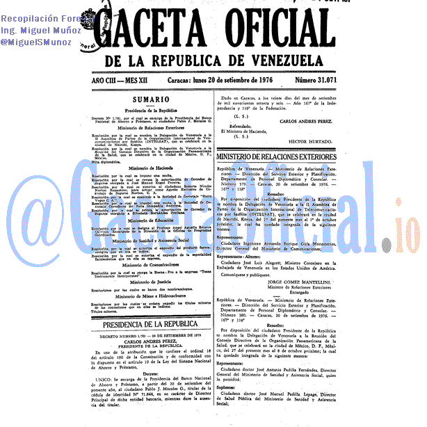 Gaceta Oficial 31071 del 20 Septiembre 1976