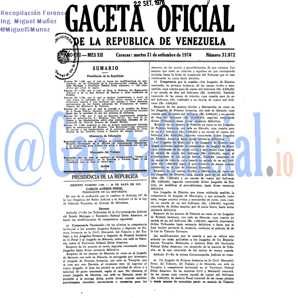 Gaceta Oficial 31072 del 21 Septiembre 1976