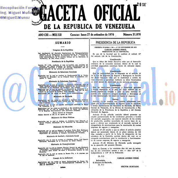 Gaceta Oficial 31076 del 27 Septiembre 1976
