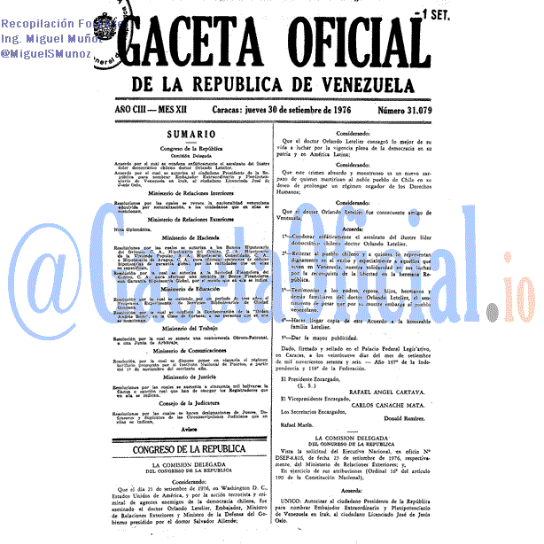 Gaceta Oficial 31079 del 30 Septiembre 1976