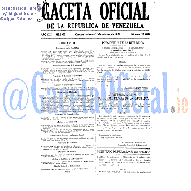 Gaceta Oficial 31080 del 1 Octubre 1976