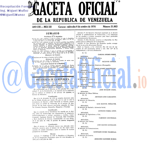 Gaceta Oficial 31083 del 6 Octubre 1976