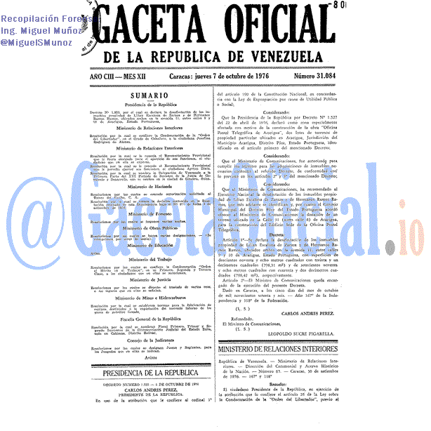 Gaceta Oficial 31084 del 7 Octubre 1976