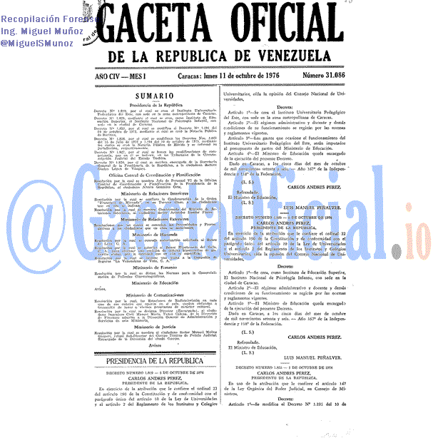 Gaceta Oficial 31086 del 11 Octubre 1976