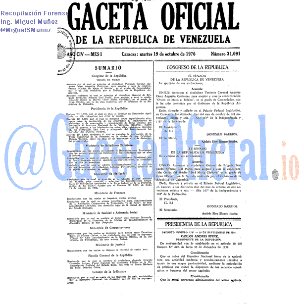 Gaceta Oficial 31091 del 19 Octubre 1976