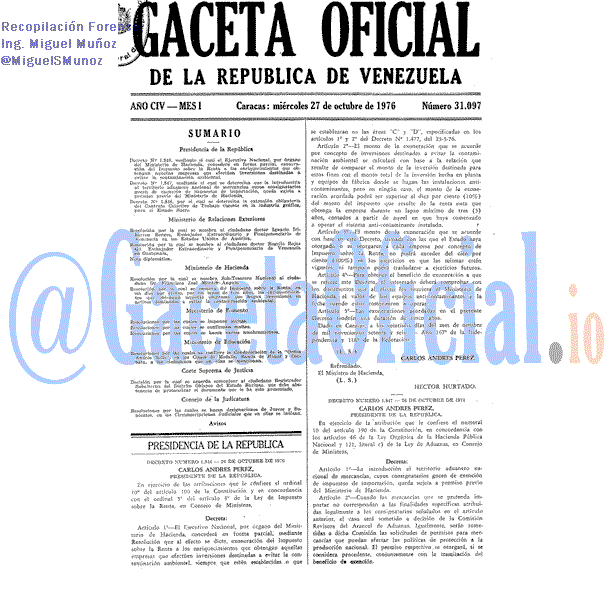 Gaceta Oficial 31097 del 27 Octubre 1976