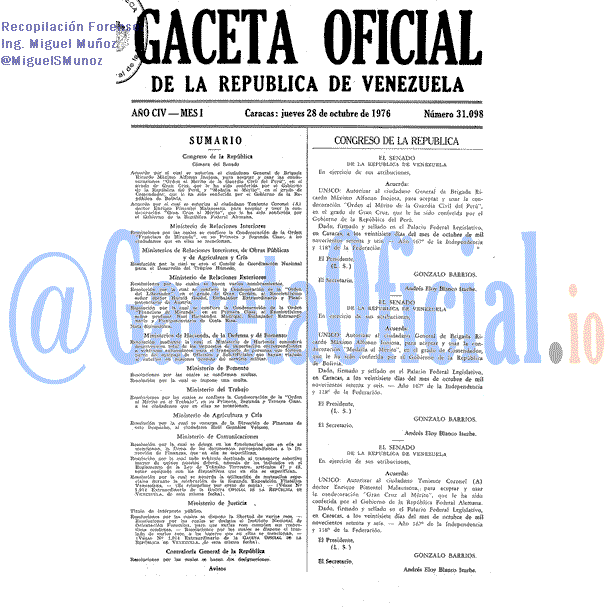 Gaceta Oficial 31098 del 28 Octubre 1976