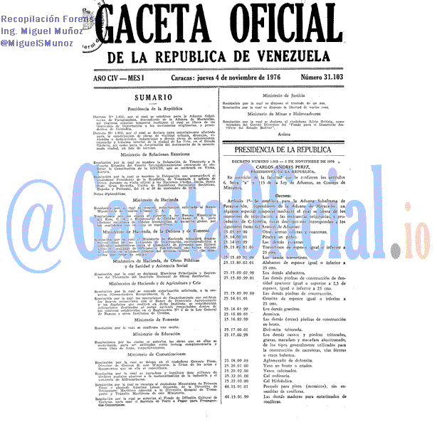 Gaceta Oficial 31103 del 4 Noviembre 1976