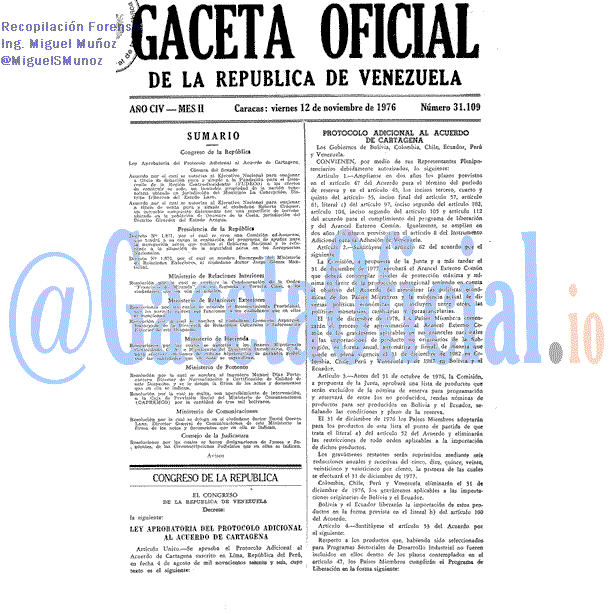 Gaceta Oficial 31109 del 12 Noviembre 1976