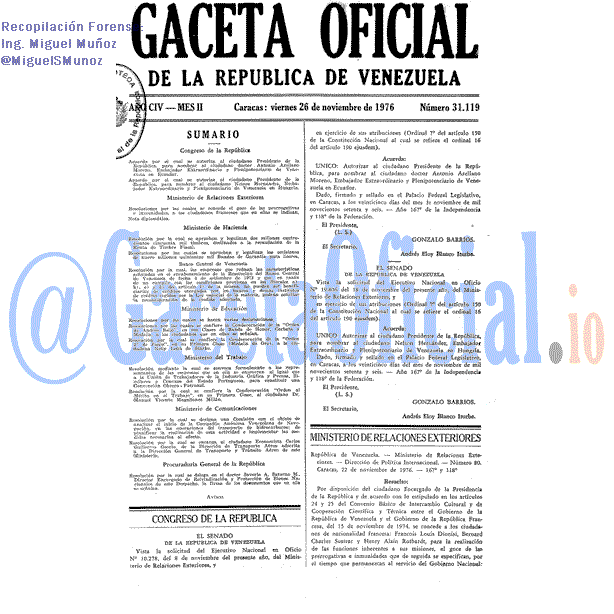 Gaceta Oficial 31119 del 26 Noviembre 1976