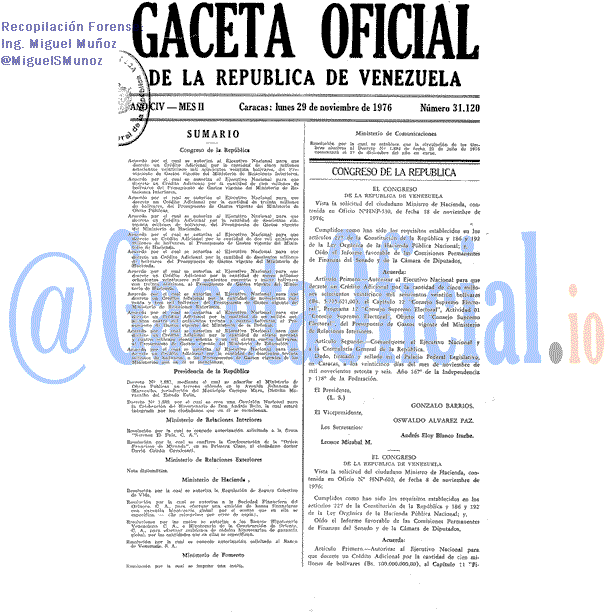Gaceta Oficial 31120 del 29 Noviembre 1976