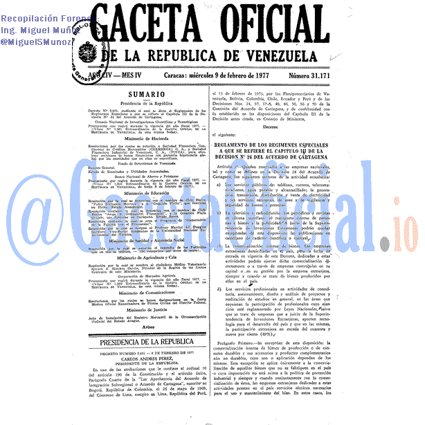 Gaceta Oficial 31171 del 9 Febrero 1977