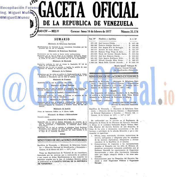 Gaceta Oficial 31174 del 14 Febrero 1977