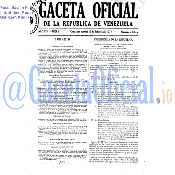Gaceta Oficial 31175 del 15 Febrero 1977