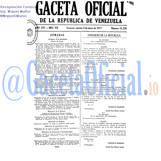 Gaceta Oficial 31226 del 3 Mayo 1977