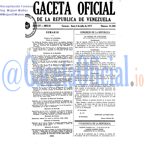 Gaceta Oficial 31269 del 4 Julio 1977