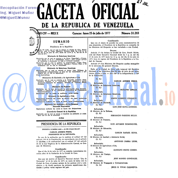 Gaceta Oficial 31283 del 25 Julio 1977