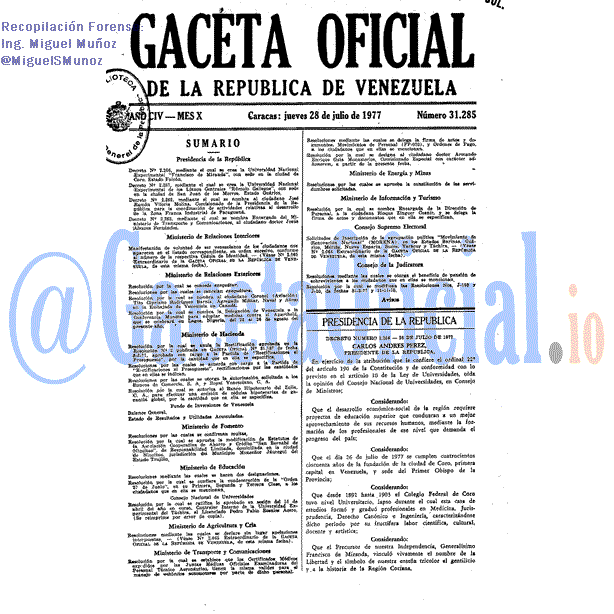 Gaceta Oficial 31285 del 28 Julio 1977