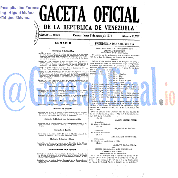 Gaceta Oficial 31287 del 1 Agosto 1977