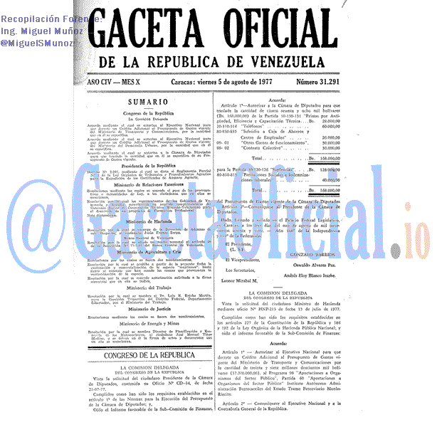 Gaceta Oficial 31291 del 5 Agosto 1977
