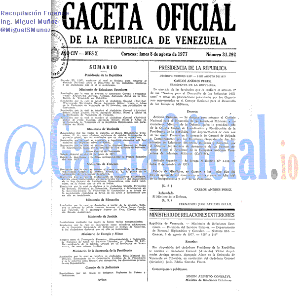 Gaceta Oficial 31292 del 8 Agosto 1977