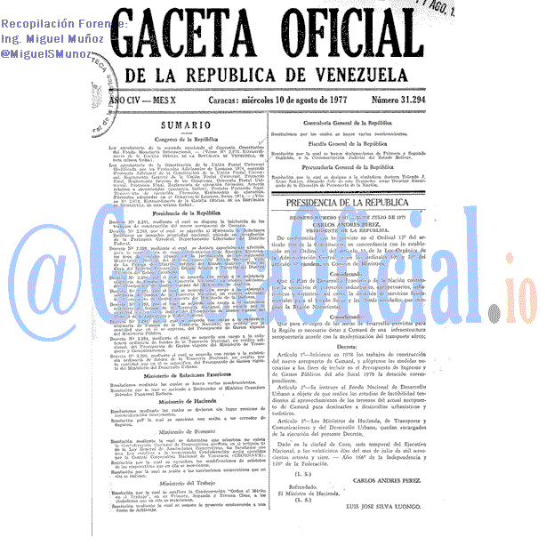 Gaceta Oficial 31294 del 10 Agosto 1977