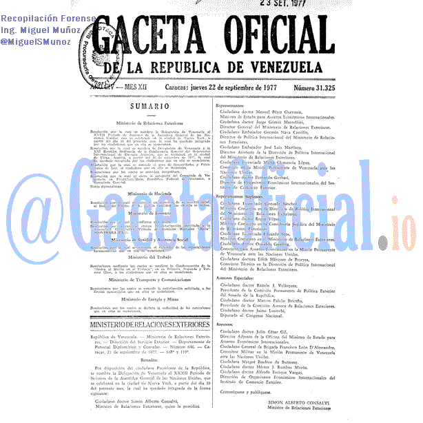 Gaceta Oficial 31325 del 22 Septiembre 1977