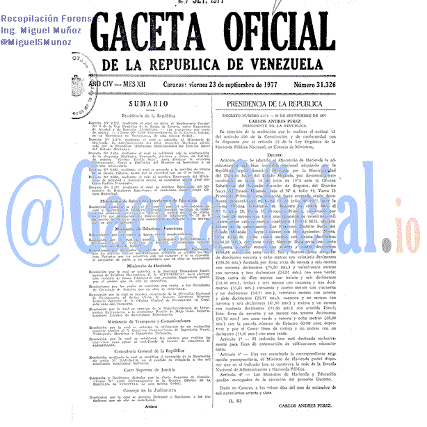 Gaceta Oficial 31326 del 23 Septiembre 1977