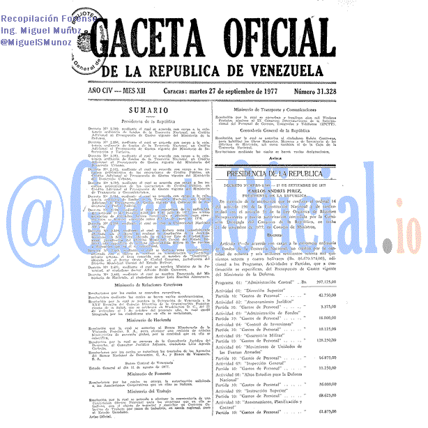 Gaceta Oficial 31328 del 27 Septiembre 1977