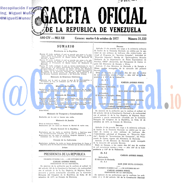 Gaceta Oficial 31333 del 4 Octubre 1977