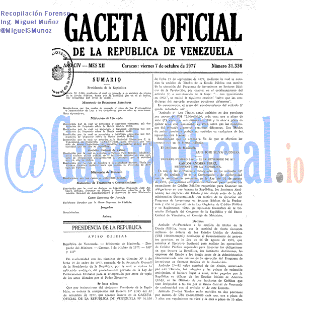 Gaceta Oficial 31336 del 7 Octubre 1977