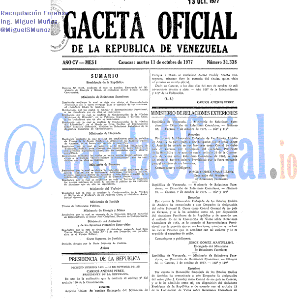 Gaceta Oficial 31338 del 11 Octubre 1977