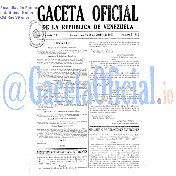 Gaceta Oficial 31342 del 18 Octubre 1977