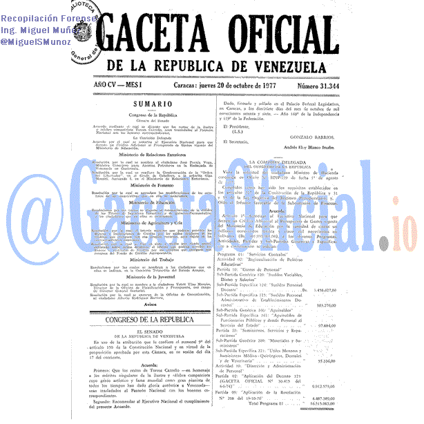Gaceta Oficial 31344 del 20 Octubre 1977