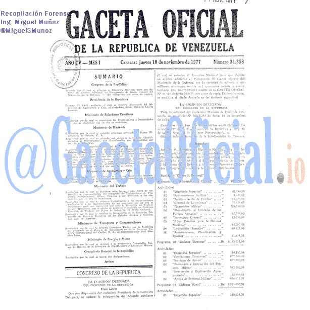 Gaceta Oficial 31358 del 10 Noviembre 1977