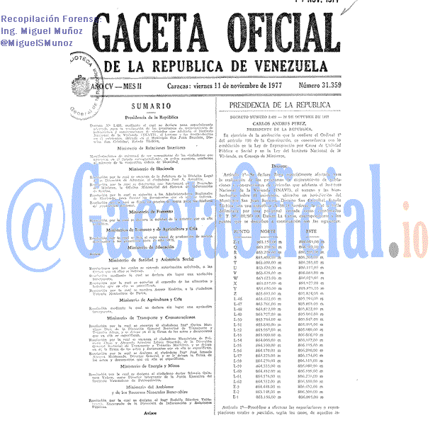 Gaceta Oficial 31359 del 11 Noviembre 1977