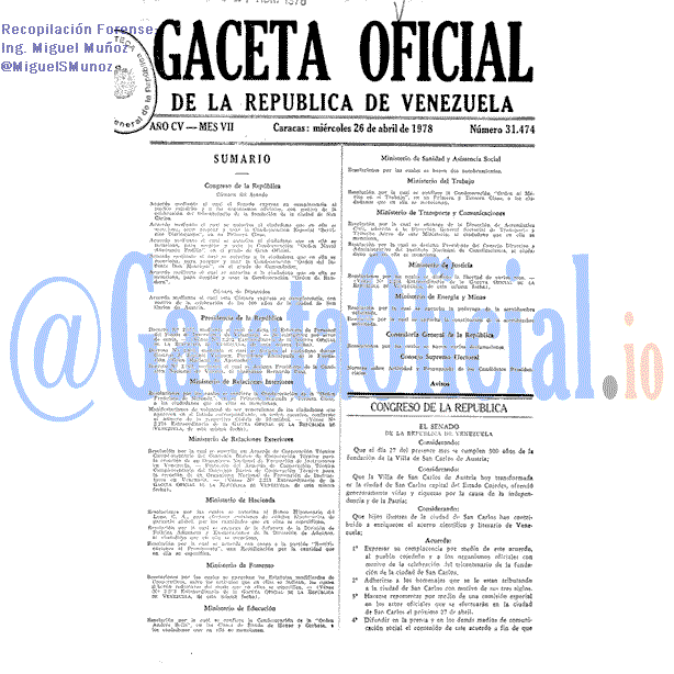 Gaceta Oficial 31474 del 26 Abril 1978