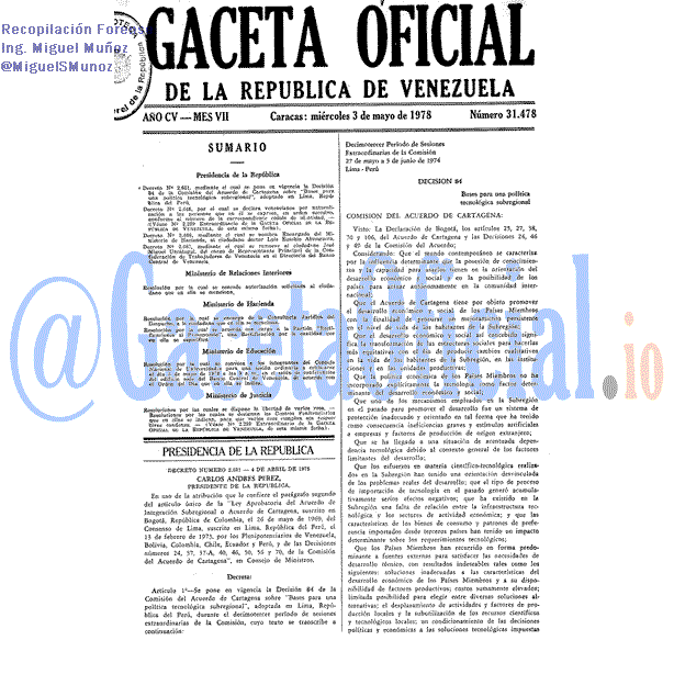Gaceta Oficial 31478 del 3 Mayo 1978