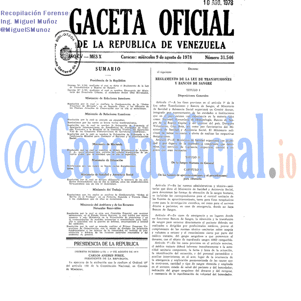 Gaceta Oficial 31546 del 9 Agosto 1978