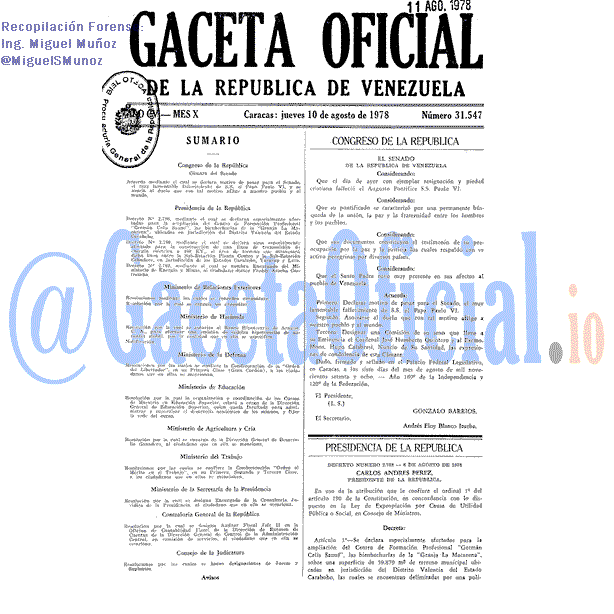 Gaceta Oficial 31547 del 10 Agosto 1978