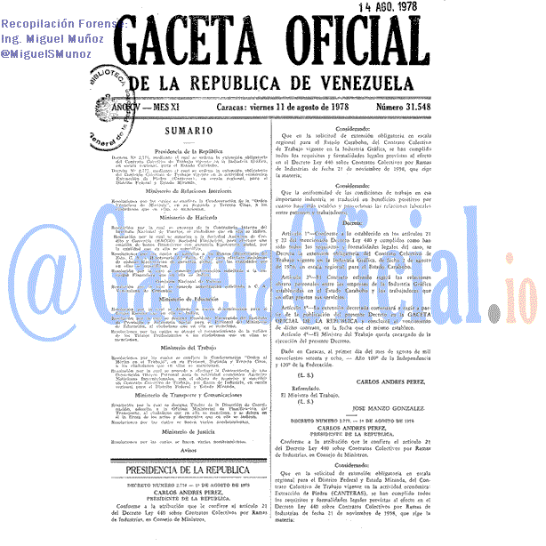 Gaceta Oficial 31548 del 11 Agosto 1978