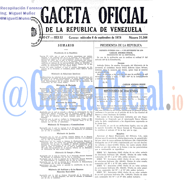 Gaceta Oficial 31566 del 6 Septiembre 1978
