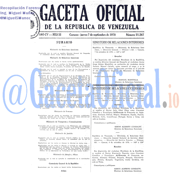 Gaceta Oficial 31567 del 7 Septiembre 1978