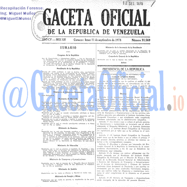 Gaceta Oficial 31569 del 11 Septiembre 1978