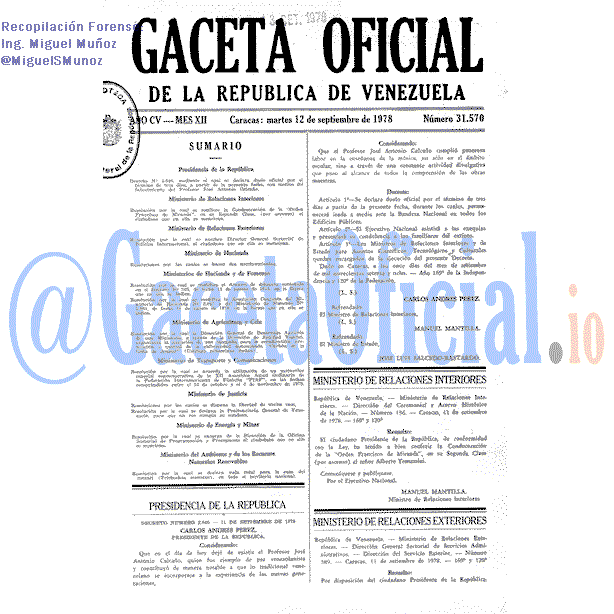 Gaceta Oficial 31570 del 12 Septiembre 1978