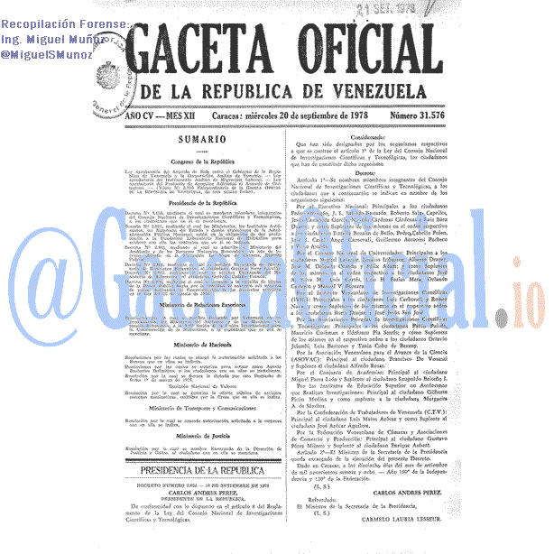 Gaceta Oficial 31576 del 20 Septiembre 1978