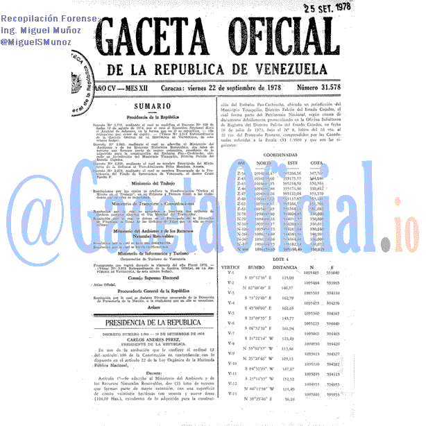 Gaceta Oficial 31578 del 22 Septiembre 1978