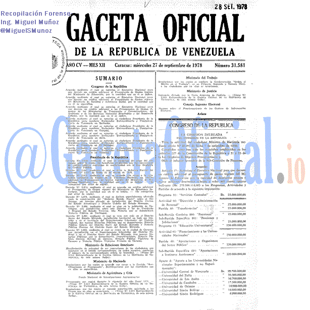 Gaceta Oficial 31581 del 27 Septiembre 1978