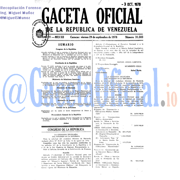 Gaceta Oficial 31583 del 29 Septiembre 1978