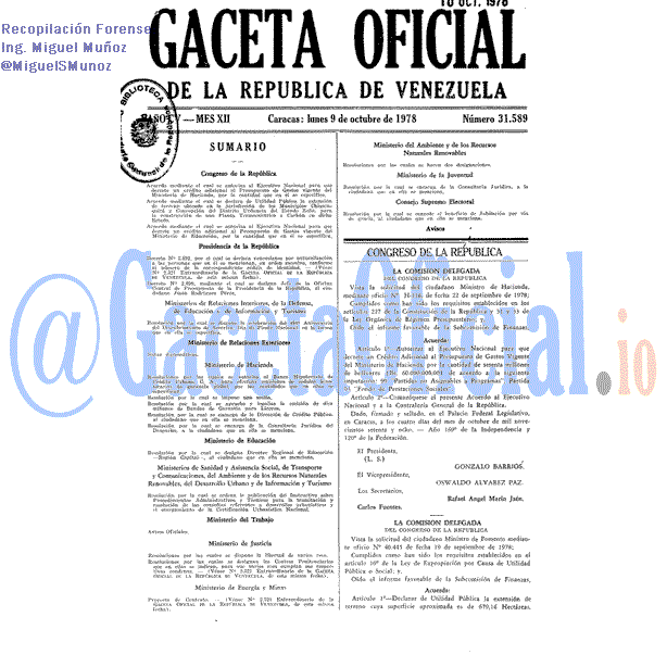 Gaceta Oficial 31589 del 9 Octubre 1978